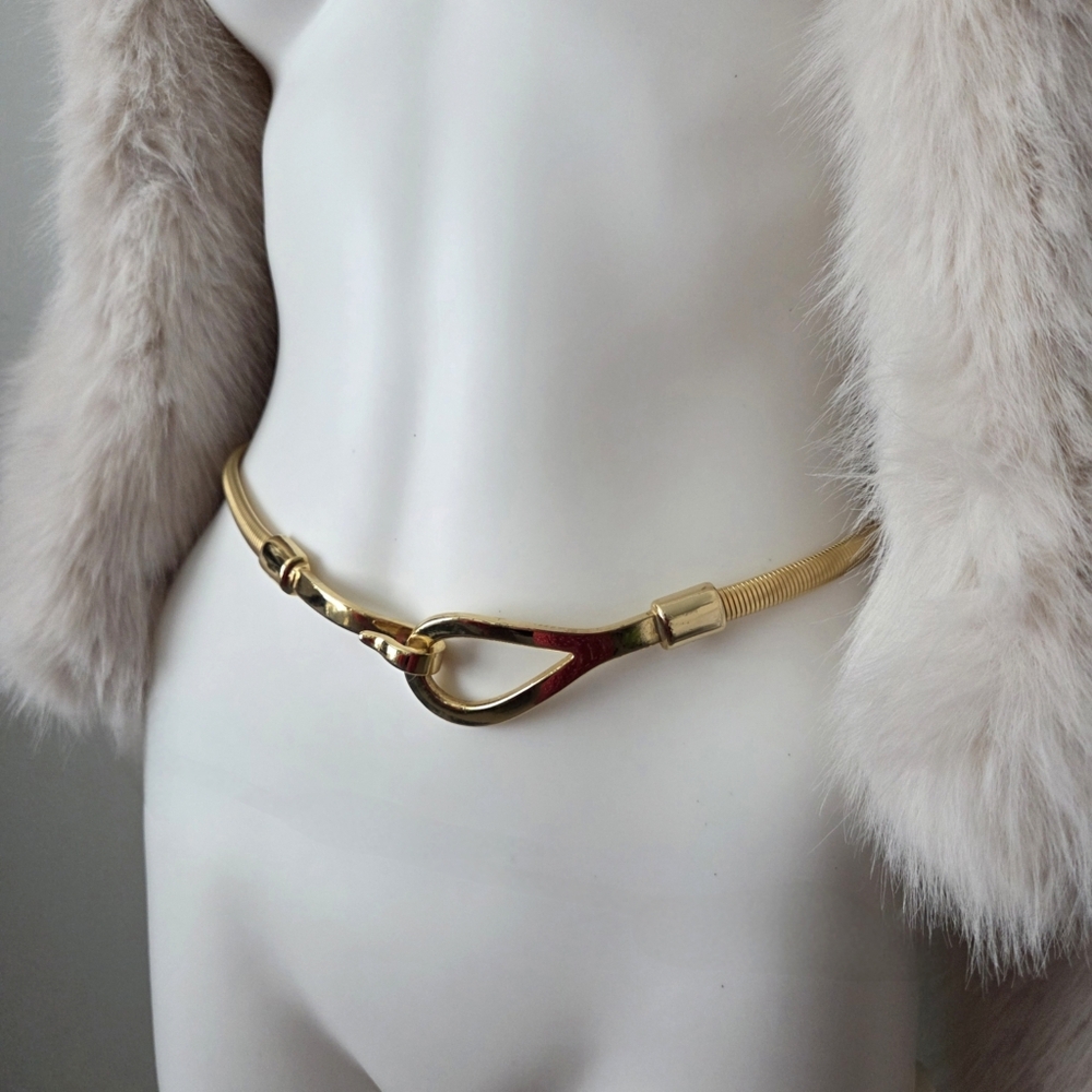 Slinky Gold Vintage Disco Stretch Belt With Hook Closure, Size Small
